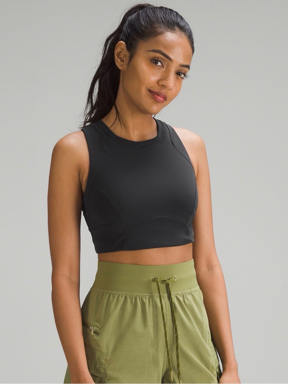 Lululemon Athletica GREY High-Neck Sports Crop Top-Size 6